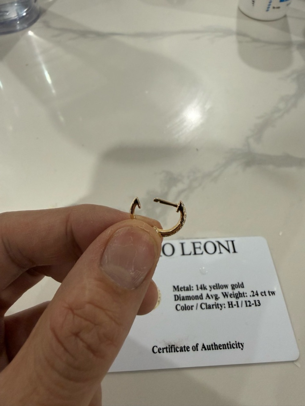 14K YG Diamond Huggie Hoop Earrings - Single Earring - Not A Pair - Picture 7 of 10